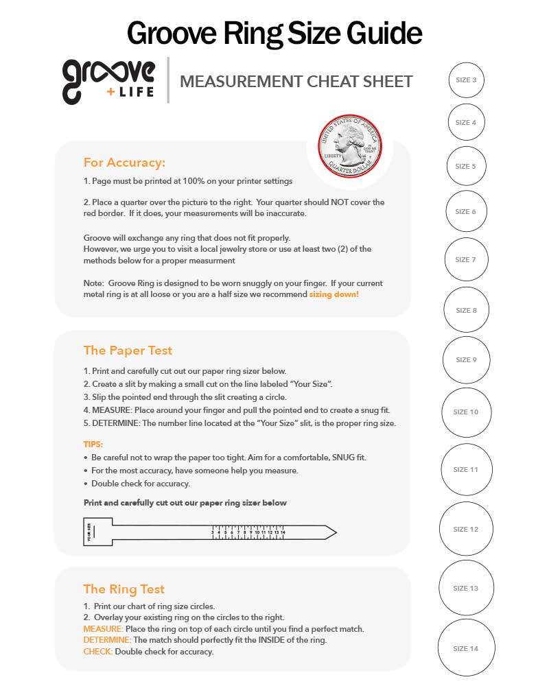 Silicone Ring Size Chart