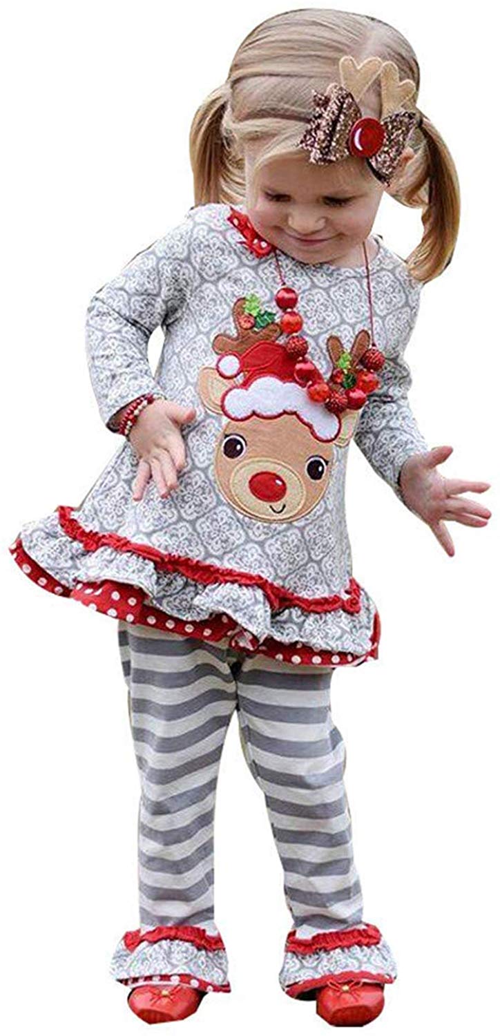 Toddler Kids Baby Girl Christmas Deer Ruffle T-Shirt Toddler Kids Baby Girl Christmas Deer Ruffle T-Shirt