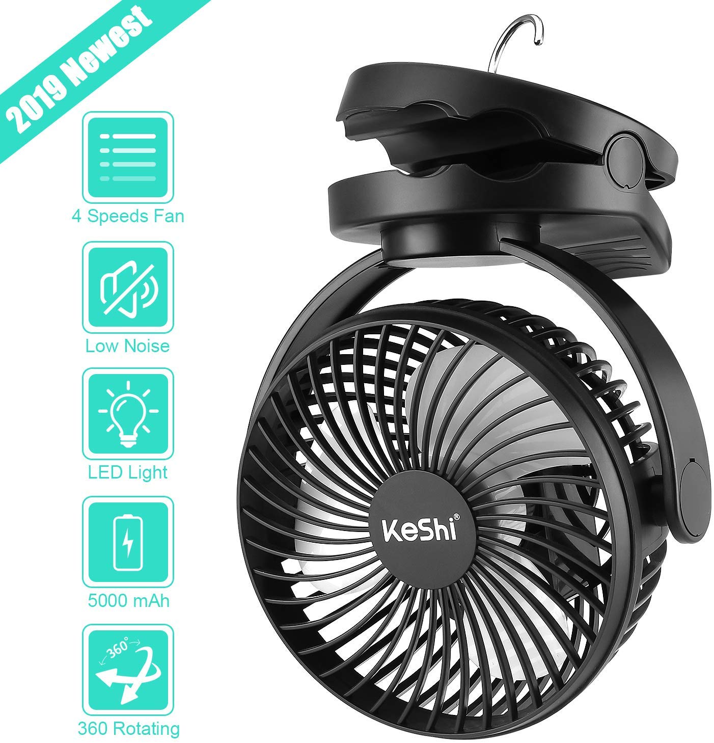 Camping Tent Fan with LED Lantern