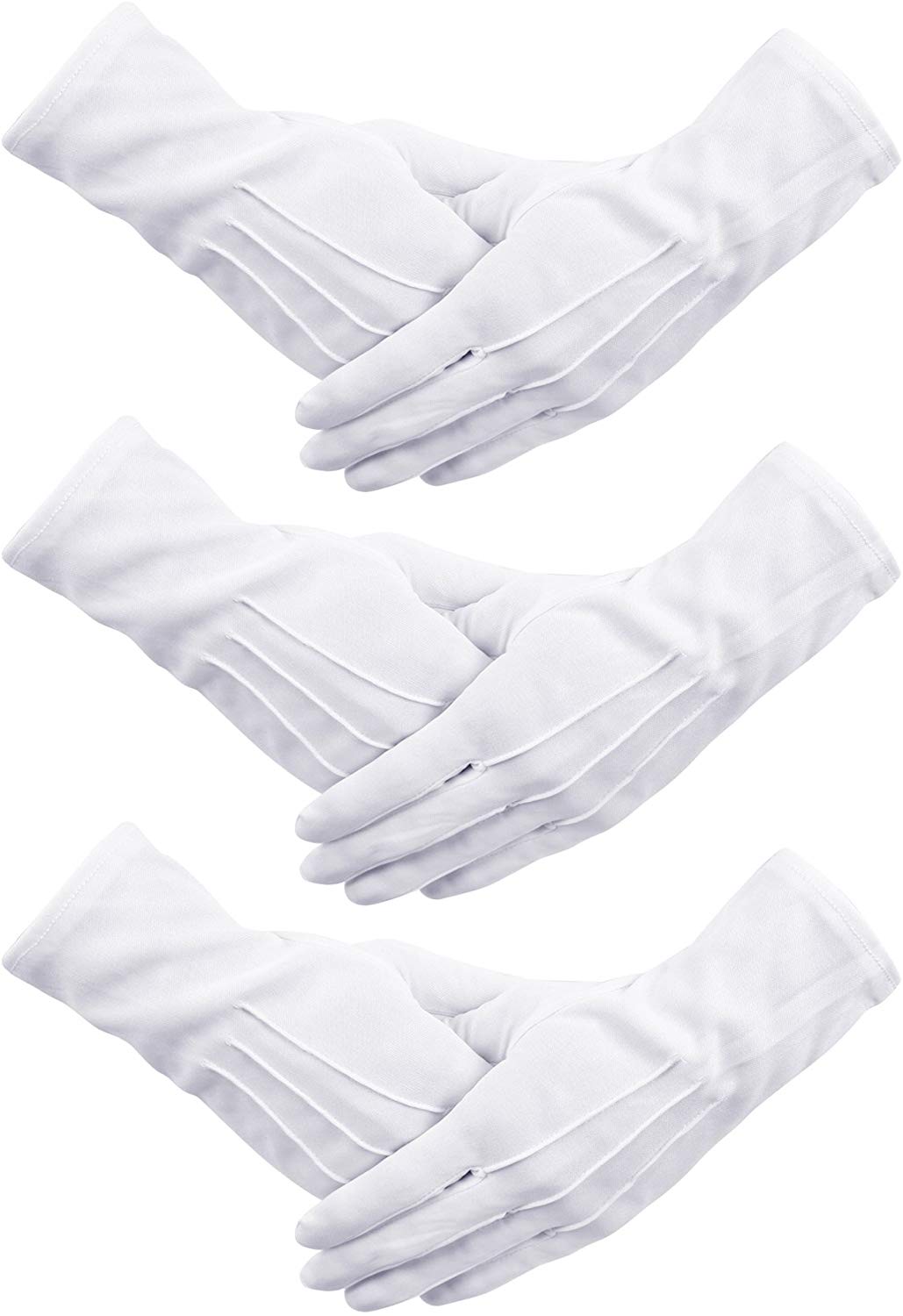 Senkary 3 Pairs White Nylon Cotton Gloves