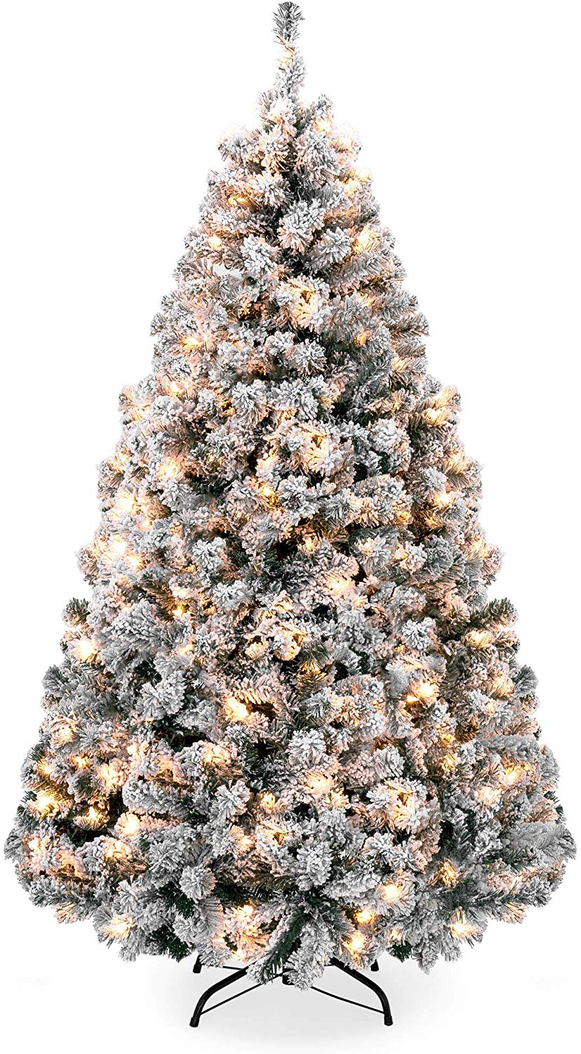 6ft Pre-Lit Snow Flocked Artificial Christmas Pine Tree