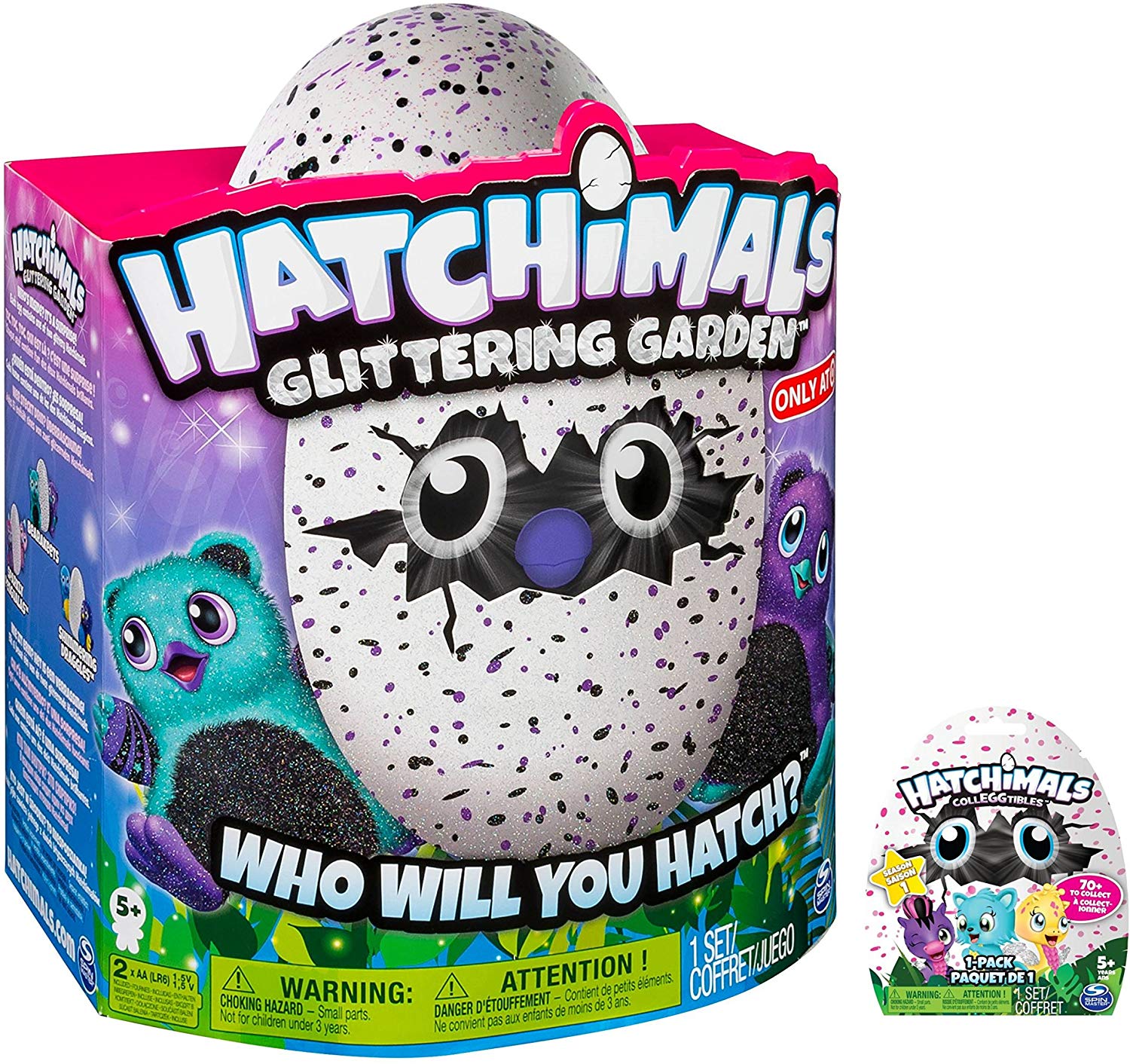 Hatchimal Glittering Garden purple/black Bearakeet with CollEGGtible Blind Pack!