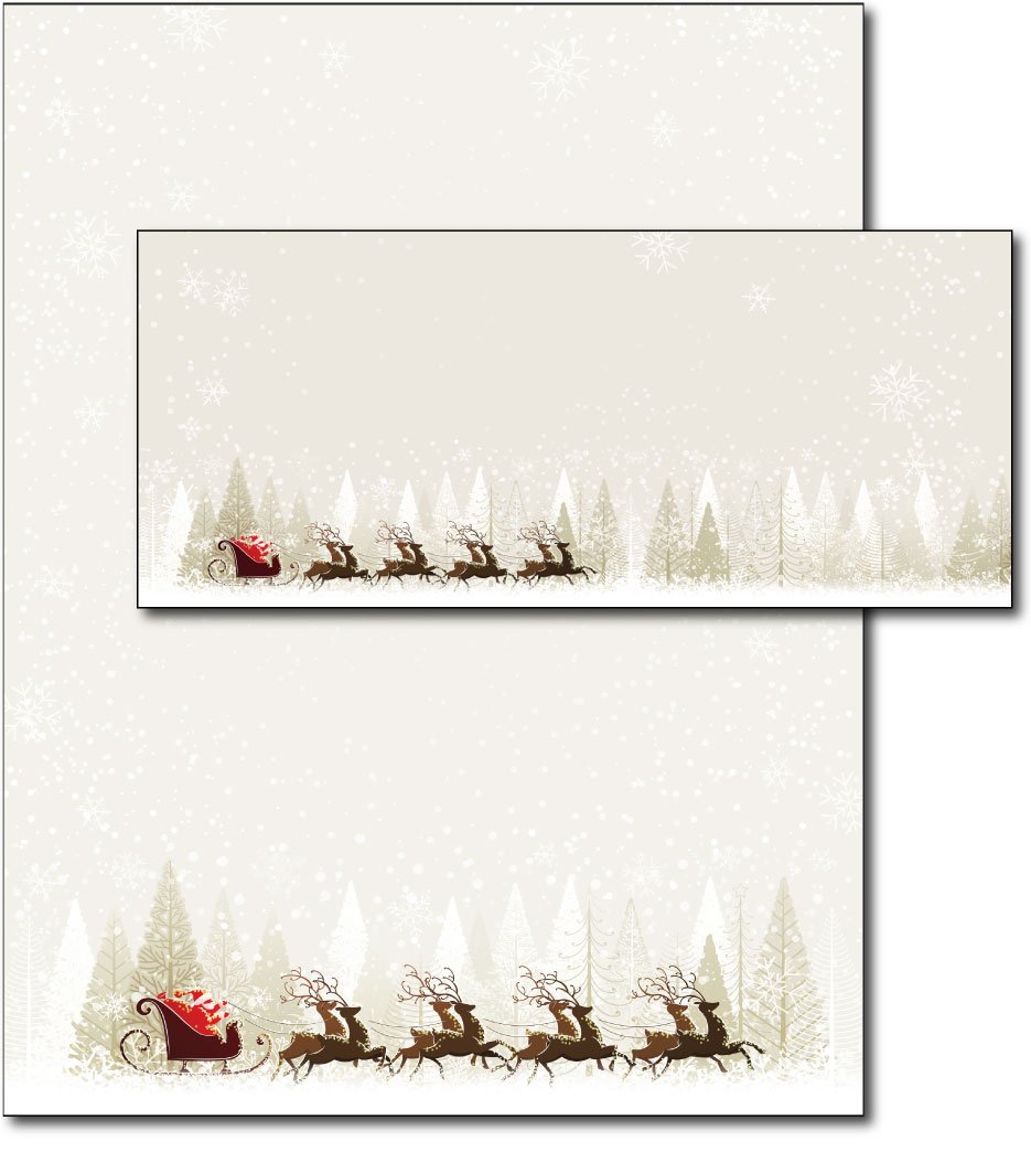 Santa & Reindeer Holiday Letterhead & Envelopes