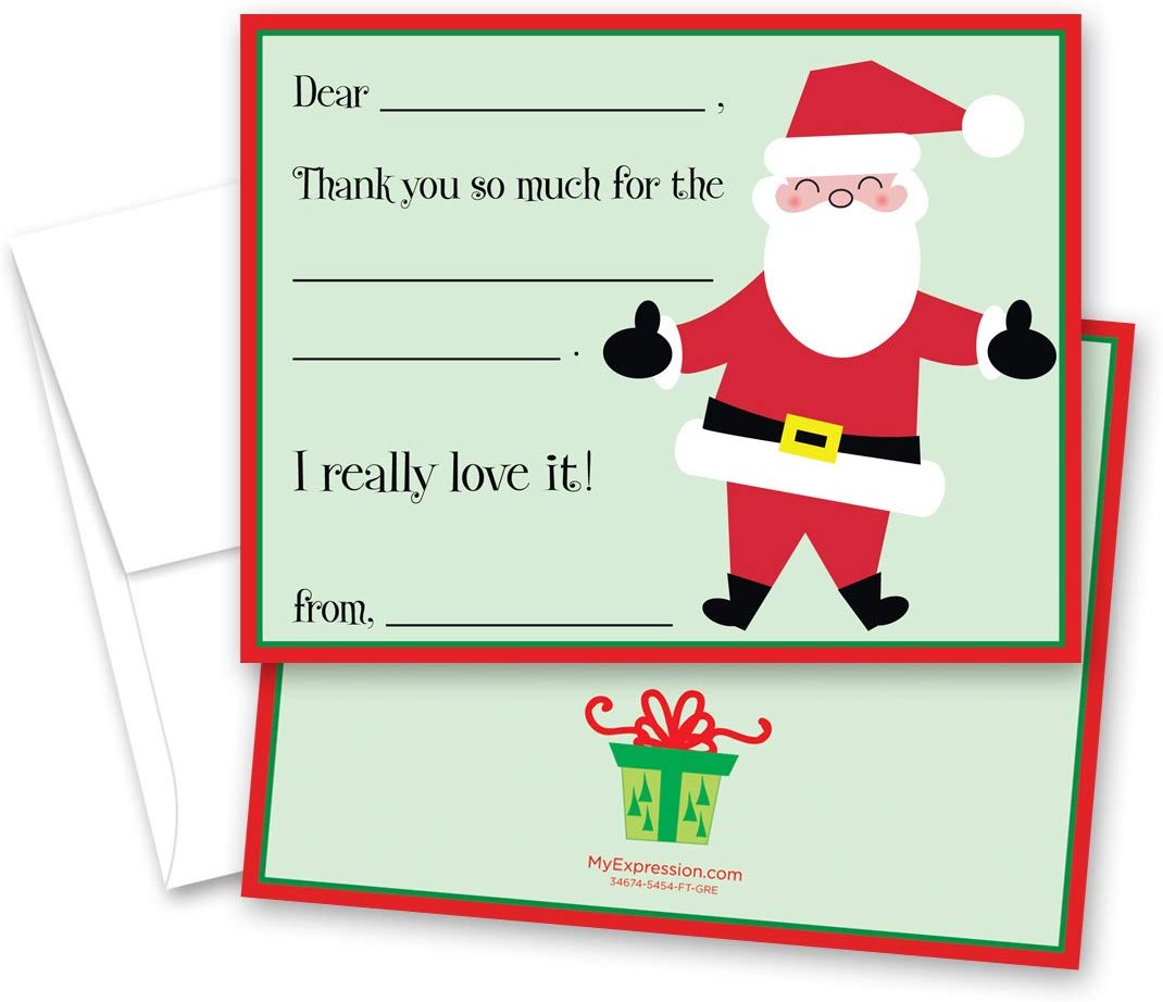 Santa Claus Kids Fill-in Christmas Thank You Cards and Envelopes