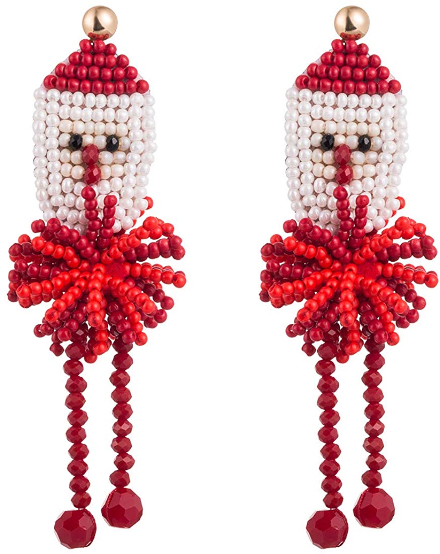 SENNI Christmas Gift Statement Beaded Santa Drop Earrings