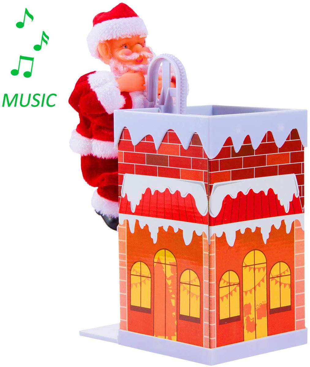 PAMASE 8.3 inch Musical Santa Claus Climbing Chimney