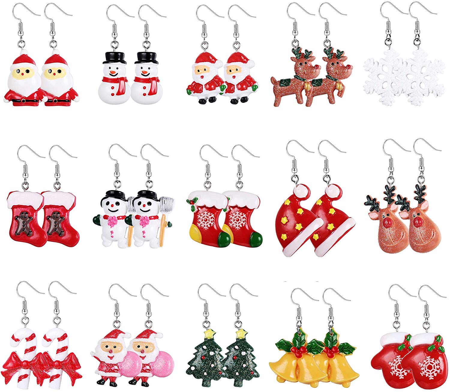 Hanpabum 15 Pairs Christmas Earrings Hanpabum 15 Pairs Christmas Earrings