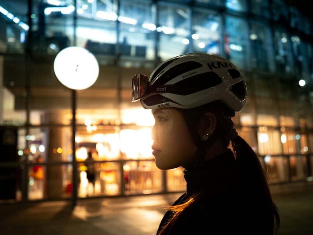 Photo bike helmets with built-in lights